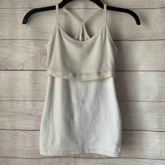 Lululemon White Power Y Tank Top Spaghetti Strap Racerback Built-In Bra - Picture 9 of 16